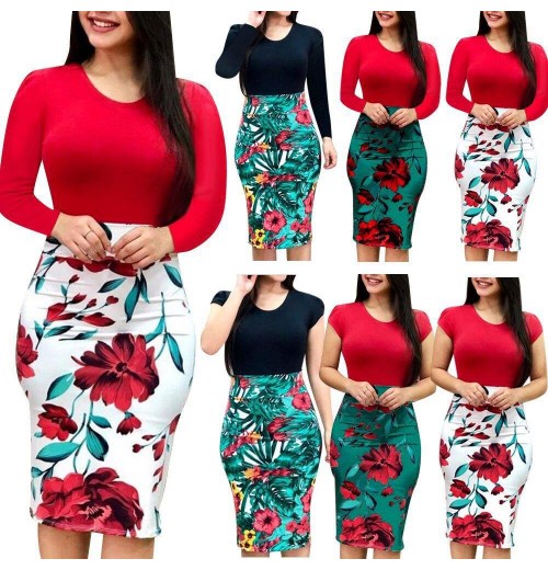 Hot Sales Plus Size Womens Clothes Women Casual Dress Lady Elegant Dresses Women Short Sleeve Floral Dress