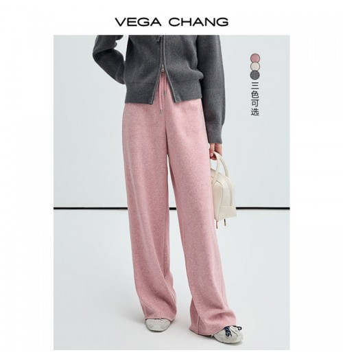 VEGA CHANG Slim Hibiscus Pink Knit Casual Straight Leg Pants