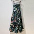 100%Cotton Dress 2025 Spring Summer Designer Fashion Women Spaghetti Strap Vintage Floral Print Midi Party Elegant Dress Luxury